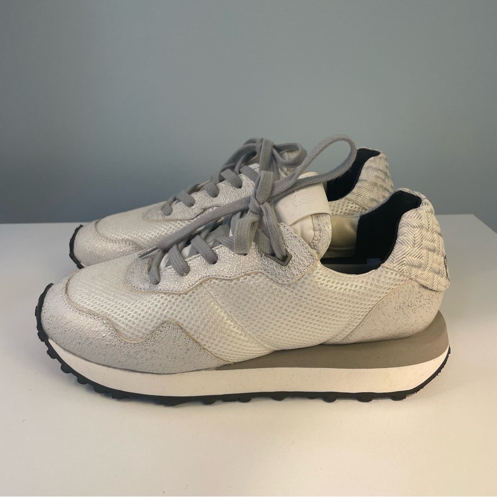 P448 Silver Gray Trainer Sneakers Made In Italy Like New 7.5